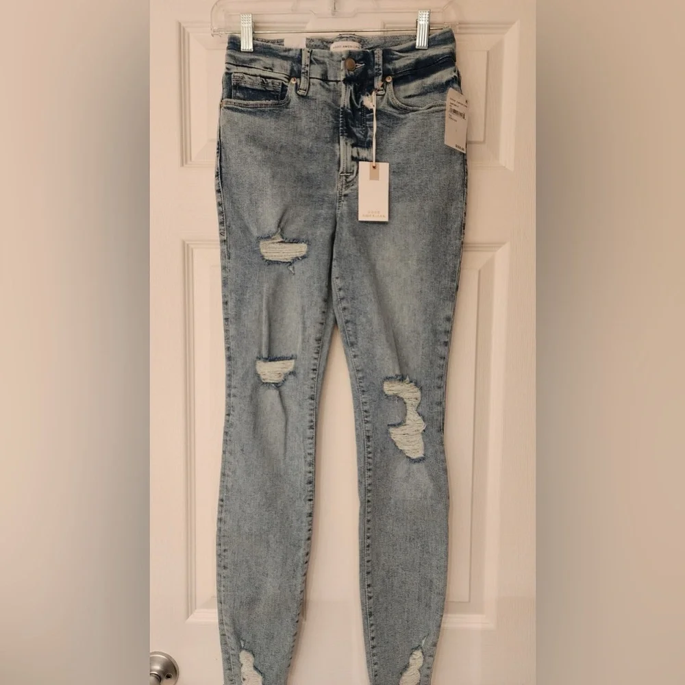 Good American Good Waist Skinny High Rise Blue Jeans Tummy Tech Size 2 /26 - Picture 5 of 16